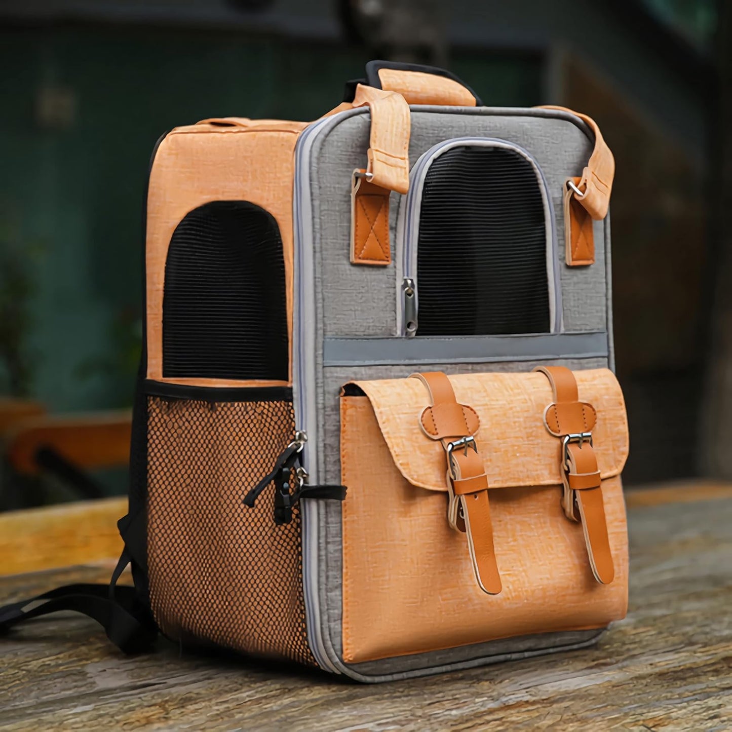 Pet Carrier Backpack, Cat Small Dog Backpack Carrier for Traveling Hiking Outdoor with Ventilated Mesh Straps Premium Oxford Cloth Leather Buckle(Orange) (HP001)