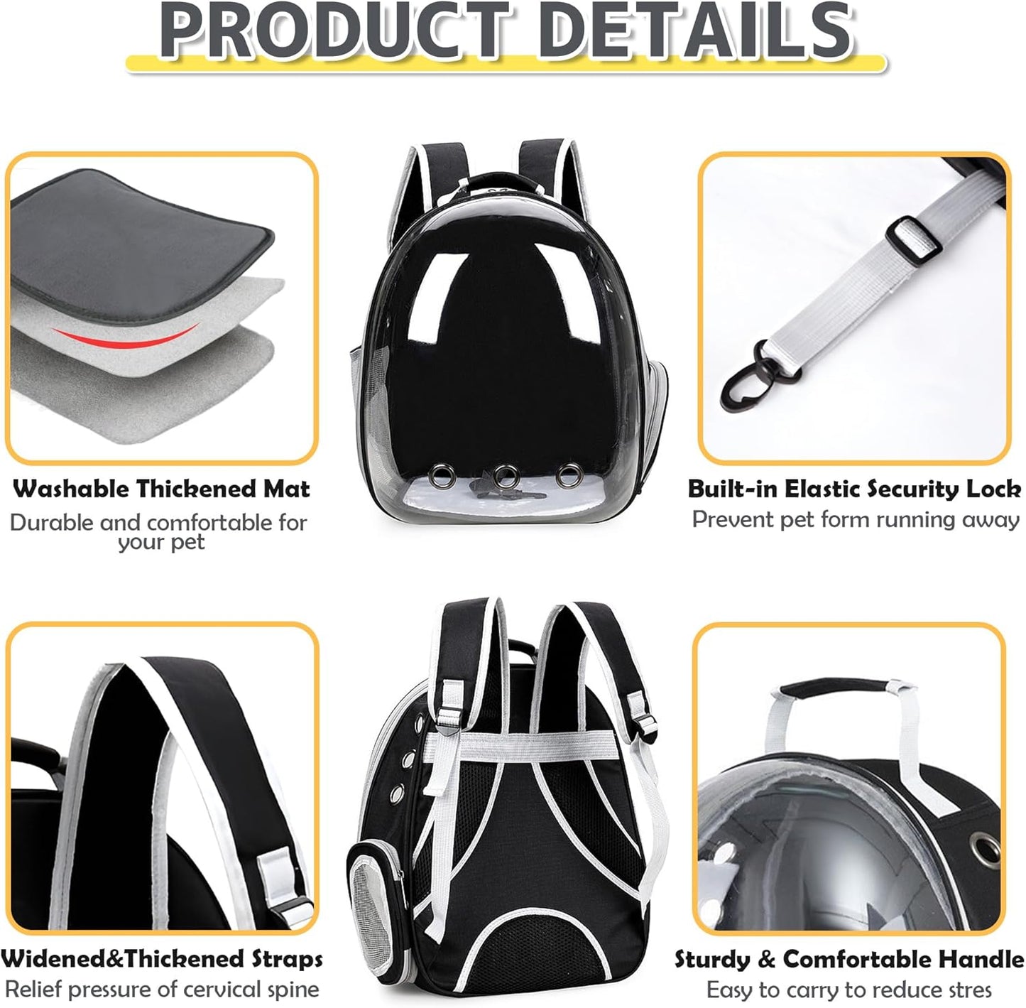 Cat Backpack Carrier Bubble Bag, Transparent Space Capsule Pet Carrier Dog Hiking Backpack, Small Dog Backpack Carrier for Cats Puppies Airline Approved Travel Carrier Outdoor Use Black
