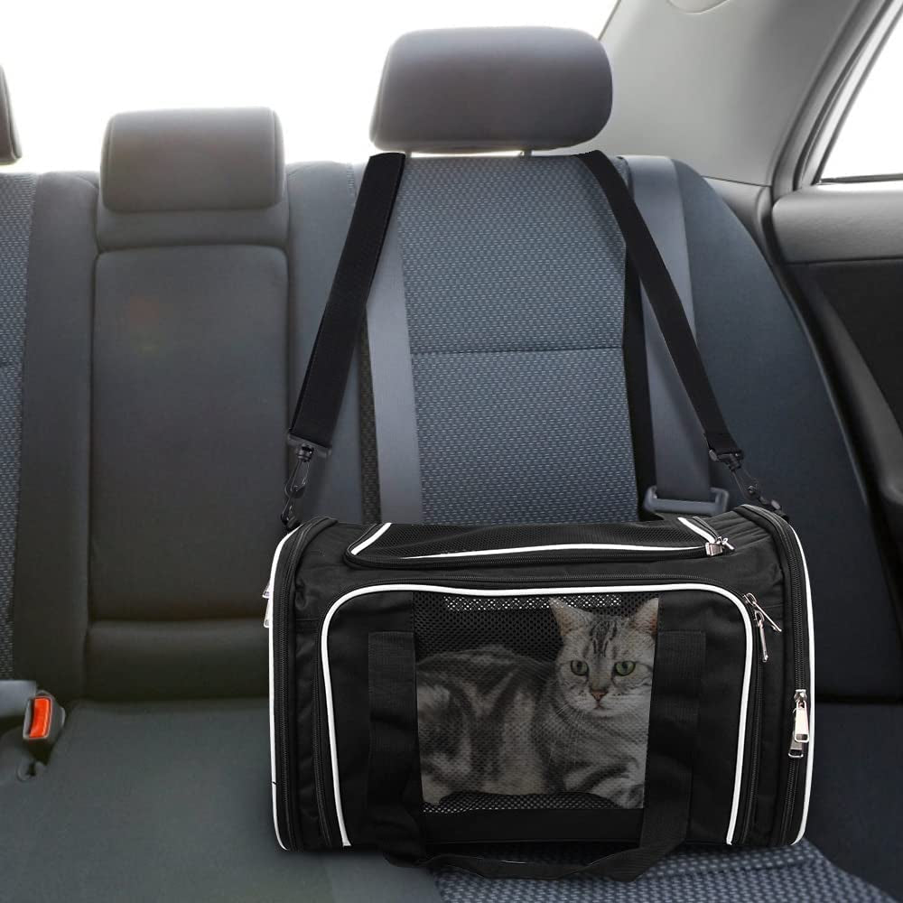 Cat Carrier, Pet Carrier Airline Approved Pet Carrier Bag Collapsible 15 Lbs Dog Carrier for Small Medium Cats Dogs Puppies Kitten - Black