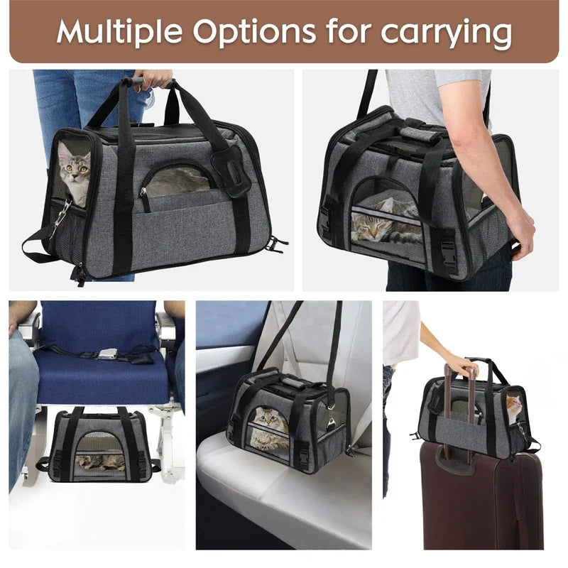 Cat Bags Mesh Breathable Carrier Bags Foldable Cats Handbag Travel Pet Bag Transport Bag Shoulder Carrying Cat Car Travel Bag