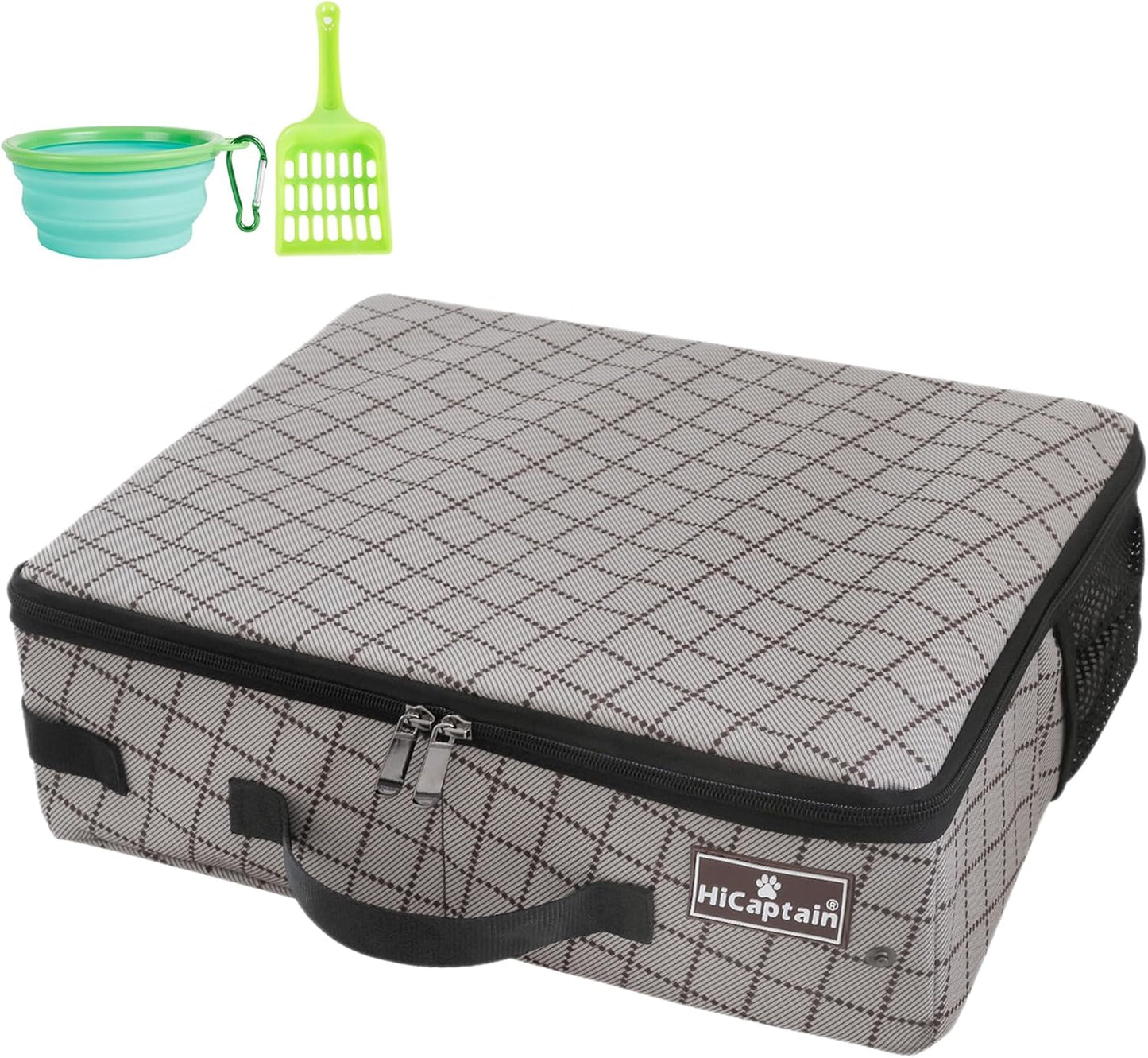 Hicaptain Portable Litter Box for Cats, Cat Travel Litter Box with Lid and Handle Standard Portable Collapsible Litter Carrier for Cat (M,Black/Gray)