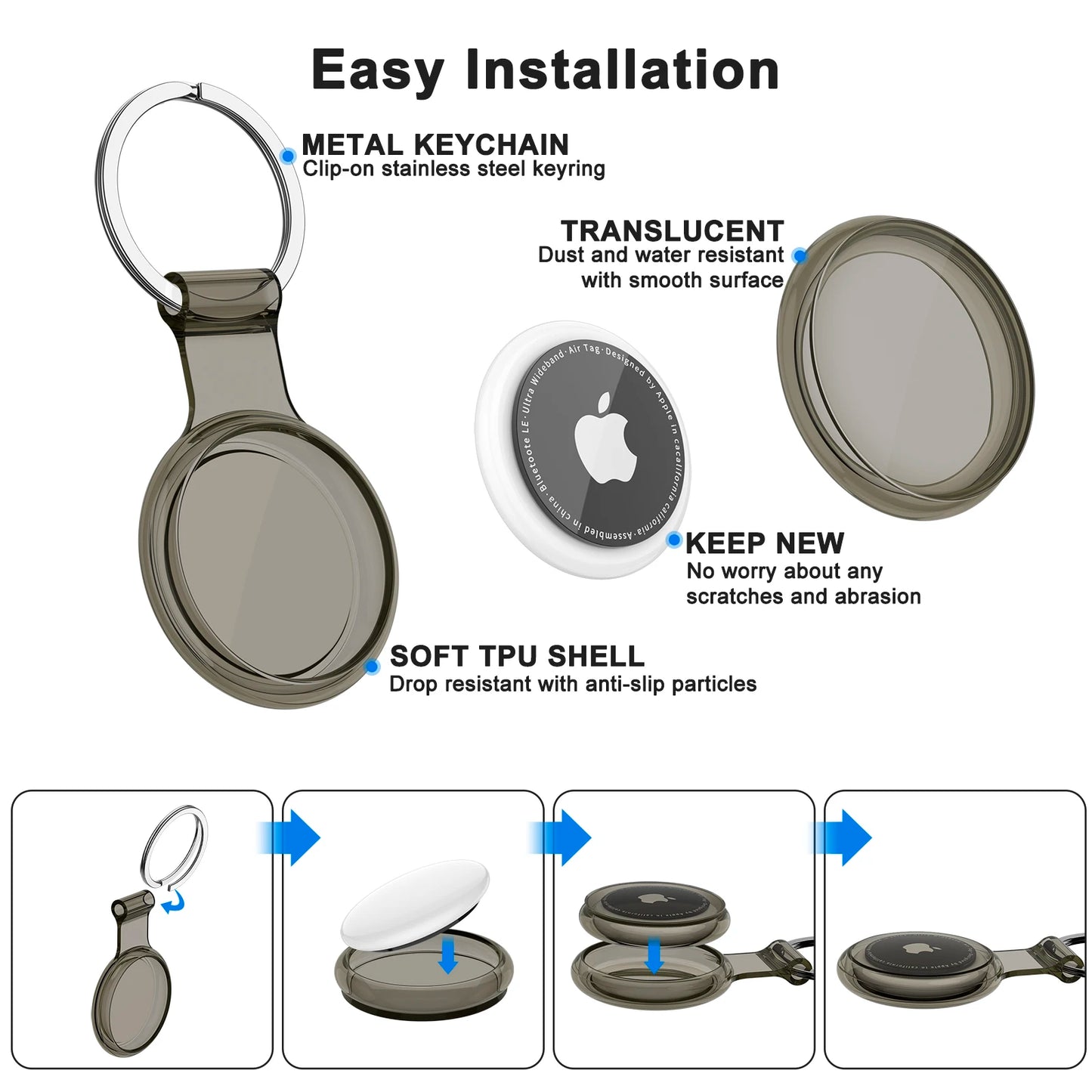 Clear TPU Case For Apple Airtag Cover Anti-lost Keychain Waterproof Protective Shell For Airtag Dog Cat Pet Collar Tracker Case