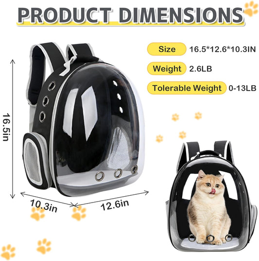 Cat Backpack Carrier Bubble Bag, Transparent Space Capsule Pet Carrier Dog Hiking Backpack, Small Dog Backpack Carrier for Cats Puppies Airline Approved Travel Carrier Outdoor Use Black