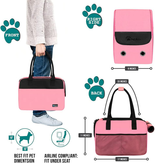Dog Purse Carrier for Small Dogs, Airline Approved Soft Sided Pet Carrier with Pockets, Ventilated Dog Carrying Bag for Puppy Cat, Dog Travel Supplies Bag, Sherpa Bed, Max 12 Lbs, Pink