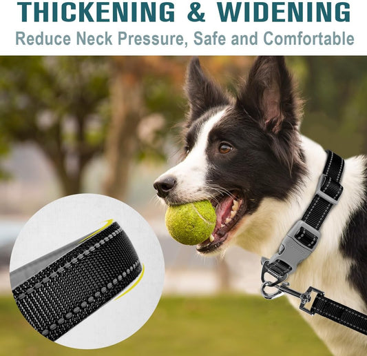 Dog Collar for Medium Small Large Dogs Reflective with Leash,Collar and Leash for Dogs,Soft Neoprene Padded 2 Pack(Black,M)