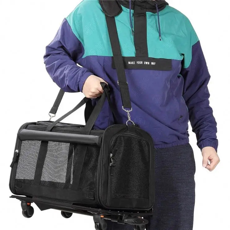 Airline Approved Extra Small Large Stroller Trolley Rolling Cat Pet Dog Carrier Bag With Wheels for Small Large Dog