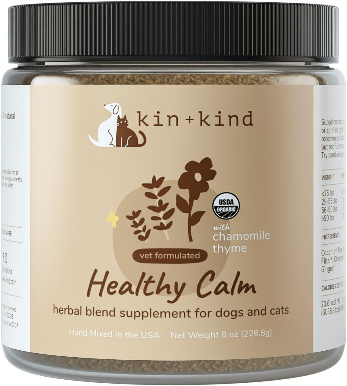 Calm Power Supplement for Dogs and Cats – Natural Dog Calming and Cat Calming Support with Organic Chamomile, Thyme, Apple Pomace, Ginger & Coconut – Vet Formulated - Made in USA – 8 Oz