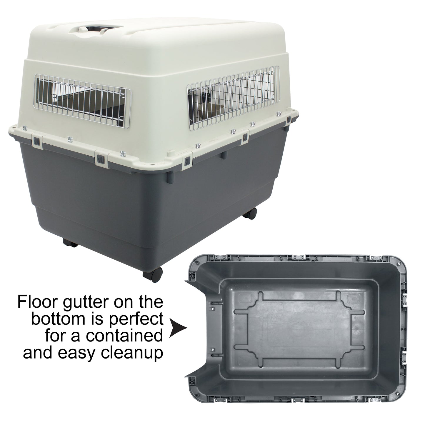 Plastic Kennel for Dogs, Wire Door, IATA Airline Approved, Travel Crate, with Wheels, Gray, Extra Extra Large, 40" L X 27" W X 30" H