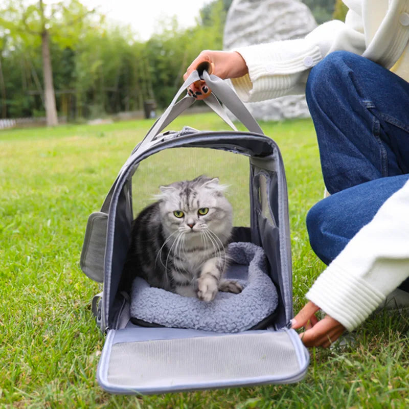 Cat Bags Mesh Breathable Carrier Bags Foldable Cats Handbag Travel Pet Bag Transport Bag Shoulder Carrying Cat Car Travel Bag