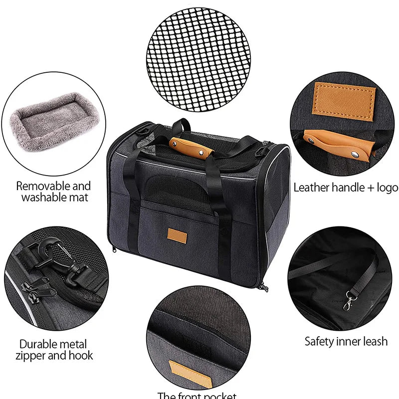 Cat Bags Mesh Breathable Carrier Bags Foldable Cats Handbag Travel Pet Bag Transport Bag Shoulder Carrying Cat Car Travel Bag