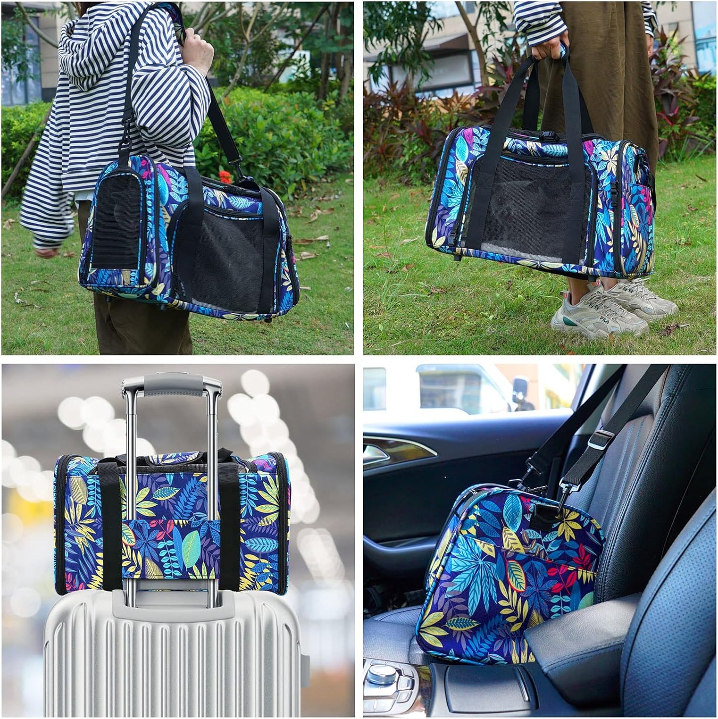 Cat Carrier Dog Carrier for Small Medium Cats Dogs, Airline Approved Pet Carrier, Portable Travel Carrier for Kitten Puppies, Cat Bag with Locking Safety Zippers