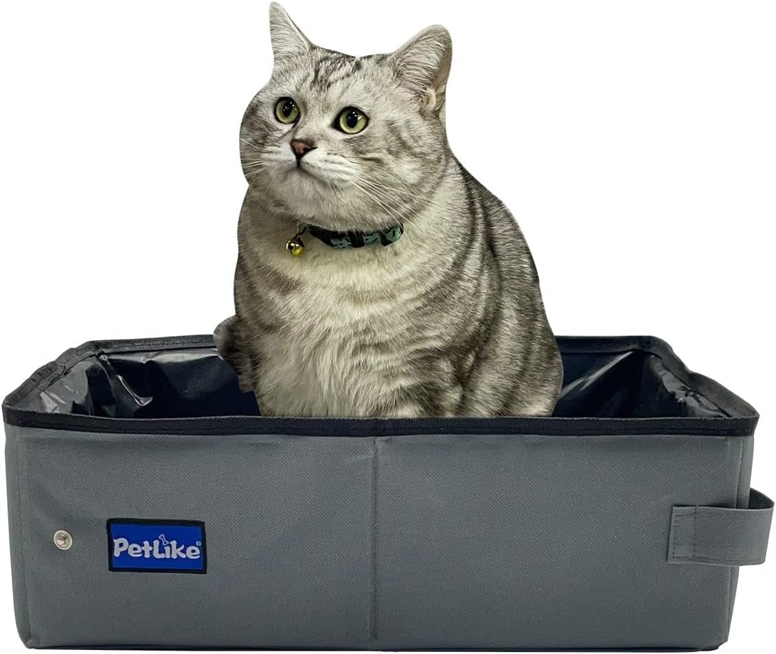 Petlike Travel Cat Litter Box, Leak-Proof Portable Litter Box, Collapsible Toilet Tray Carrier for Small Medium Cats (Medium, Black)