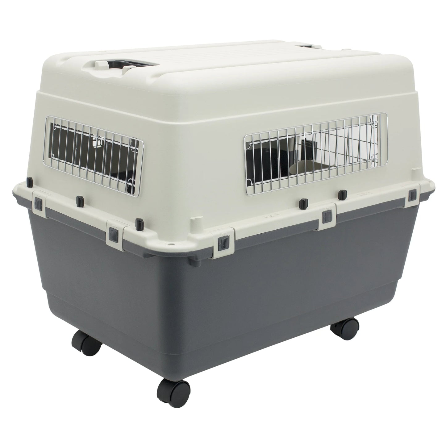 Plastic Kennel for Dogs, Wire Door, IATA Airline Approved, Travel Crate, with Wheels, Gray, Large, 32" L X 22" W X 23" H