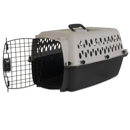 Pet Portable Kennel for Dogs, Hard-Sided Travel Carrier, Durable, Metal Door, Black & Grey, for Pets up to 15 Lbs, 23" L X 15.2" W X 11.8" H