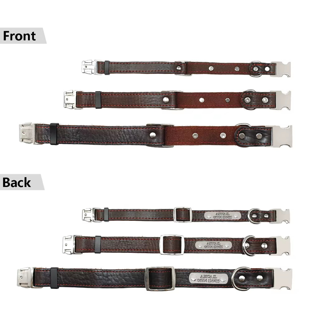 Customized Dog Collars Genuine Leather Dog Puppy Nameplate Collar Adjustable Free Engraved Pet ID Tags for Small Medium Dogs