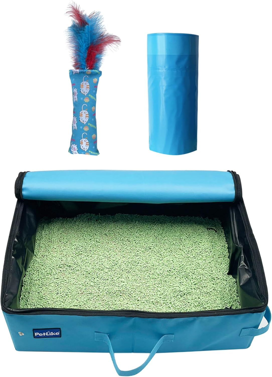 Petlike Travel Cat Litter Box, Leak-Proof Portable Litter Box, Collapsible Toilet Tray Carrier for Small Medium Cats (Medium, Black)