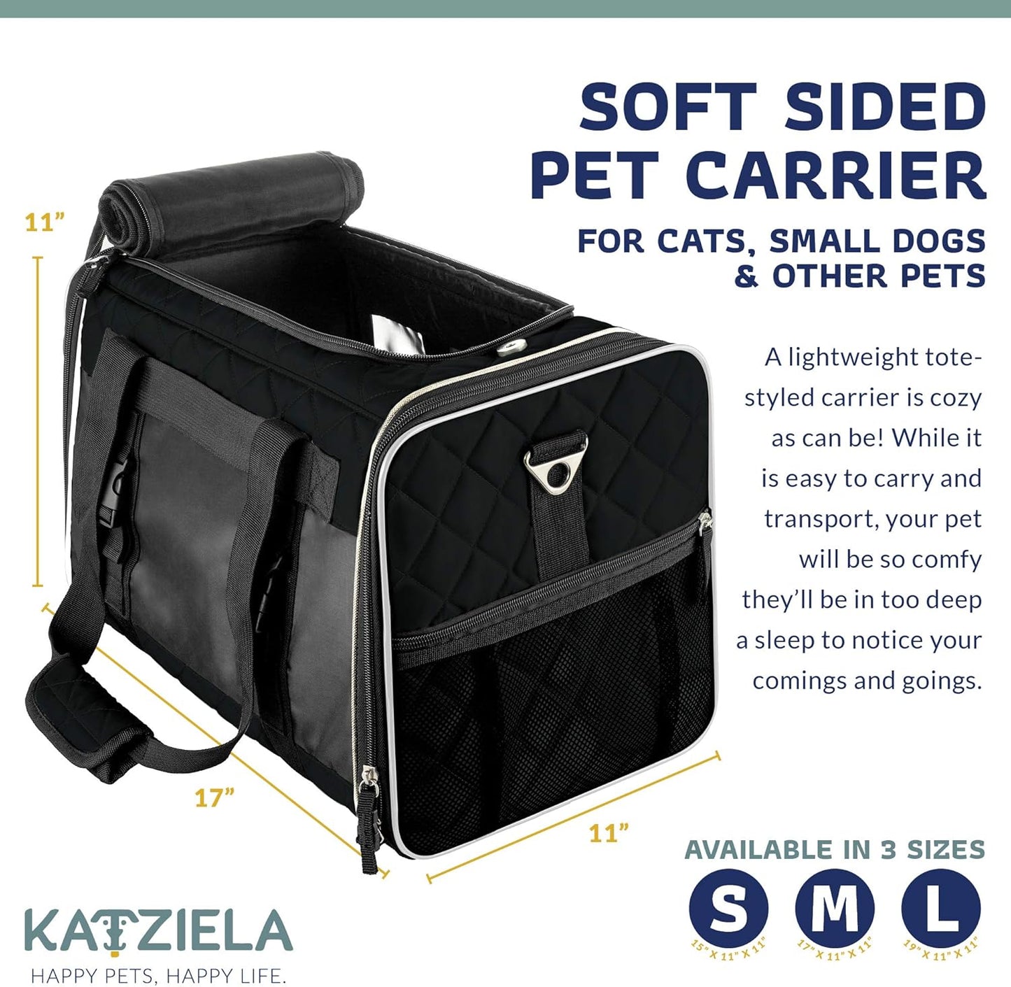 Deluxe Quilted Airline Approved Pet Dog & Cat Carrier for Airplane Travel - by  (Medium, Black)