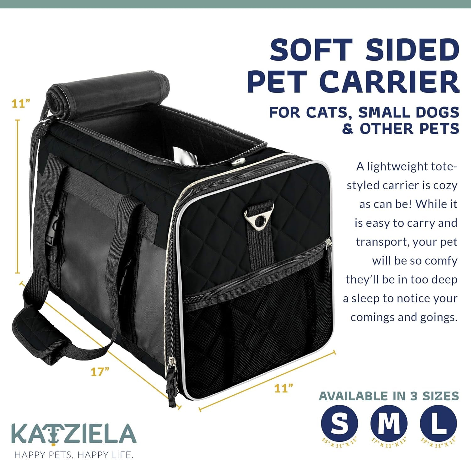 Deluxe Quilted Airline Approved Pet Dog & Cat Carrier for Airplane Travel - by  (Medium, Black)