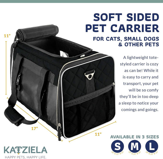 Deluxe Quilted Airline Approved Pet Dog & Cat Carrier for Airplane Travel - by  (Medium, Black)