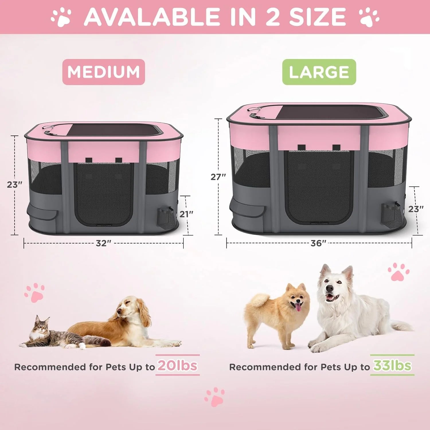 Pet Playpen for Dog Cat Rabbit, Portable Foldable Exercise Pen Tent, Breathable Shade Cover, Indoor Outdoor Travel Use