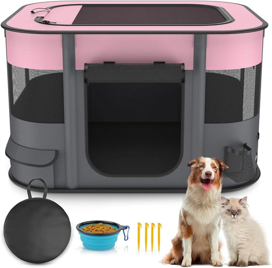 Pet Playpen for Dog Cat Rabbit, Portable Foldable Exercise Pen Tent, Breathable Shade Cover, Indoor Outdoor Travel Use