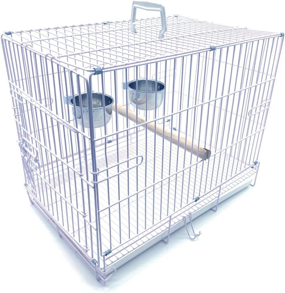 Collapsable Bird, Parrot, Dog, Bunny, Rabbit and Cat Carrier Travel Vet Carrier Cage (19" X 12" X 16"H, White)