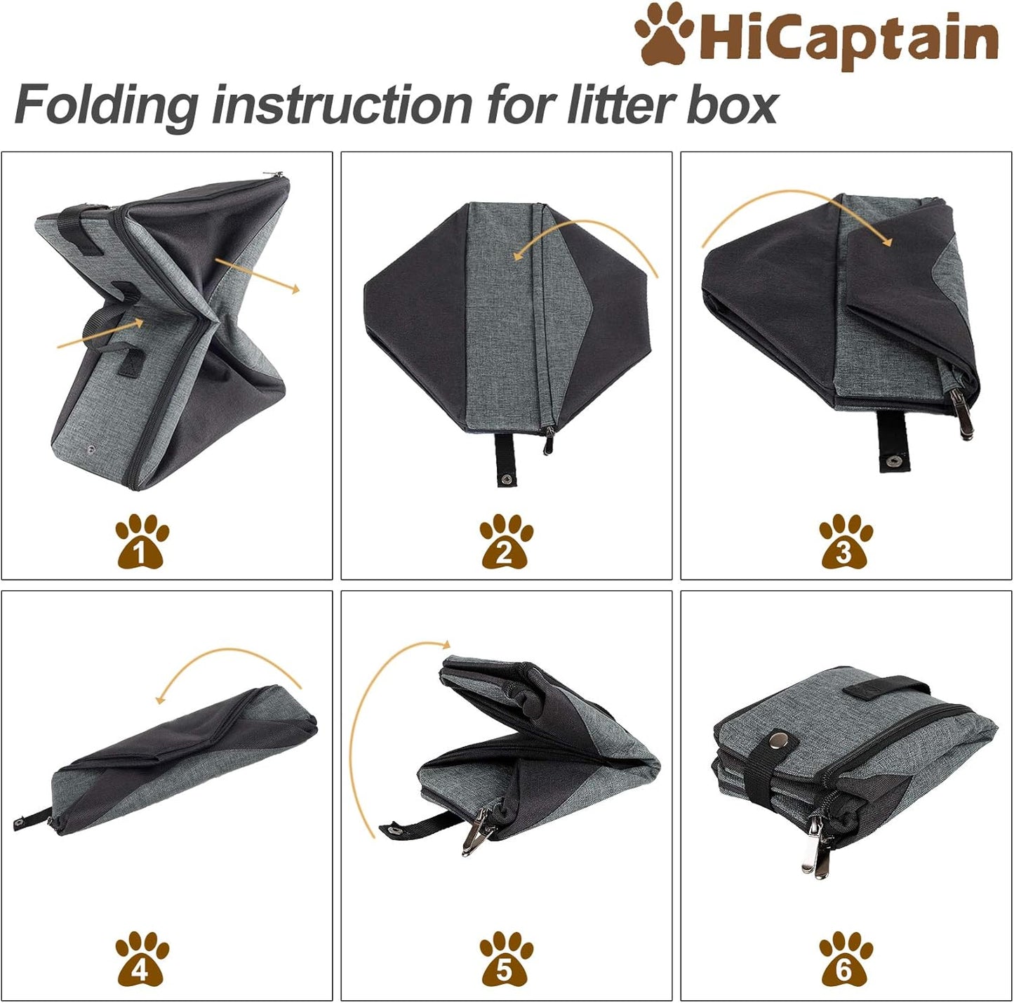 Hicaptain Portable Litter Box for Cats, Cat Travel Litter Box with Lid and Handle Standard Portable Collapsible Litter Carrier for Cat (M,Black/Gray)