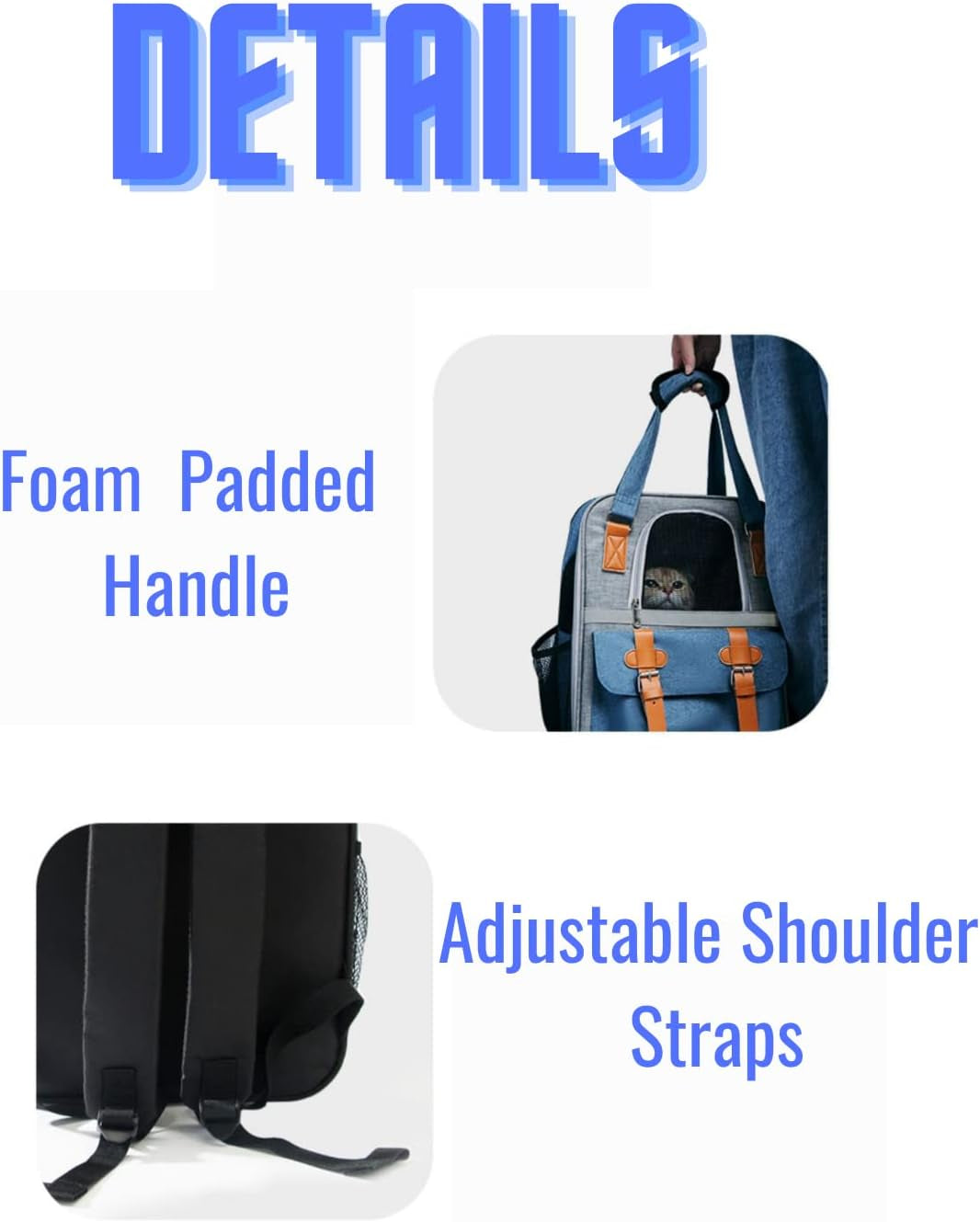 Pet Carrier Backpack, Cat Small Dog Backpack Carrier for Traveling Hiking Outdoor with Ventilated Mesh Straps Premium Oxford Cloth Leather Buckle(Blue) HP001