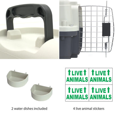 Plastic Kennel for Dogs & Cats, Wire Door, IATA Airline Approved, Travel Crate, No Wheels, Gray, Small, 24" L X 16" W X 16" H