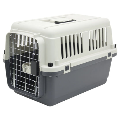 Plastic Kennel for Dogs & Cats, Wire Door, IATA Airline Approved, Travel Crate, No Wheels, Gray, Small, 24" L X 16" W X 16" H