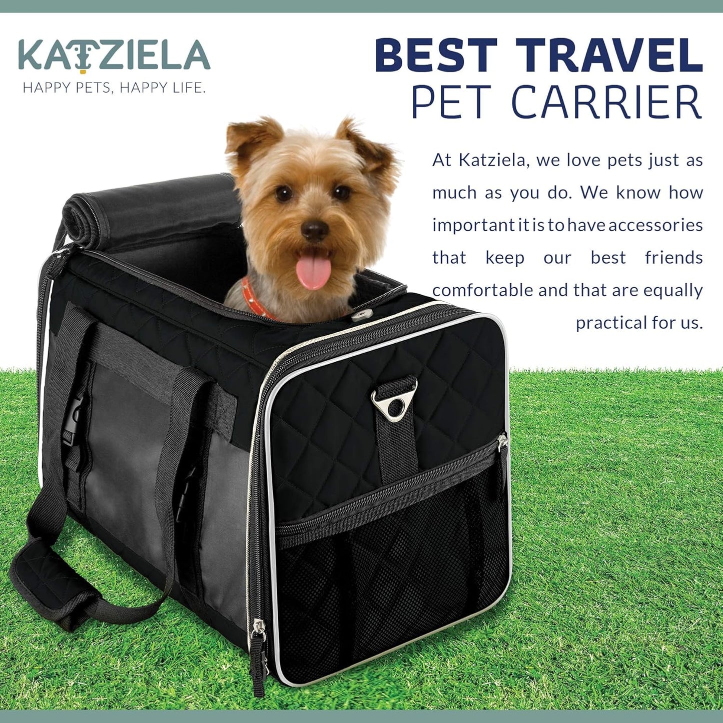 Deluxe Quilted Airline Approved Pet Dog & Cat Carrier for Airplane Travel - by  (Medium, Black)