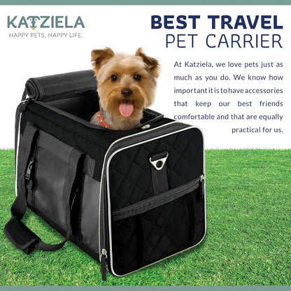 Deluxe Quilted Airline Approved Pet Dog & Cat Carrier for Airplane Travel - by  (Medium, Black)