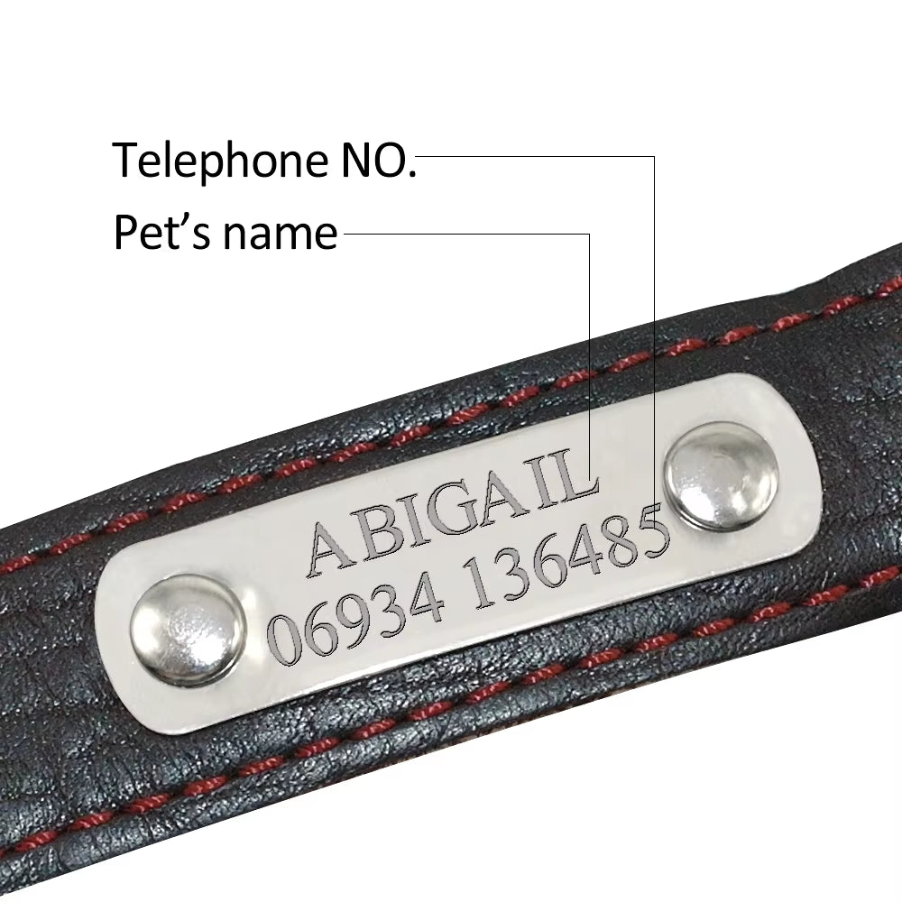 Customized Dog Collars Genuine Leather Dog Puppy Nameplate Collar Adjustable Free Engraved Pet ID Tags for Small Medium Dogs
