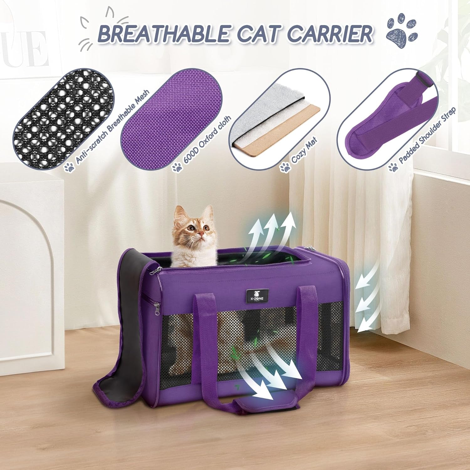 Cat Carrier Pet Carrier Portable Kitten Carrier for Small Medium Cats under 25 Lbs,Cat Carrying Case with Removable Fleece Pad,Airline Approved Soft Sided Pet Travel Carrier