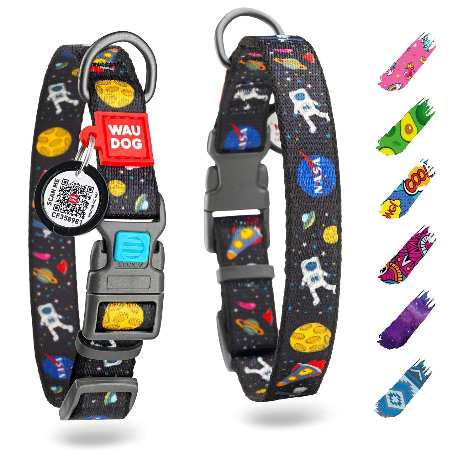 Nylon Dog Collar Adjustable for Large Dogs 12 - 19 in Neck X 1 in Wide NASA Color