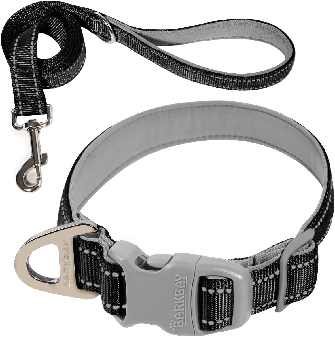 Dog Collar for Medium Small Large Dogs Reflective with Leash,Collar and Leash for Dogs,Soft Neoprene Padded 2 Pack(Black,M)