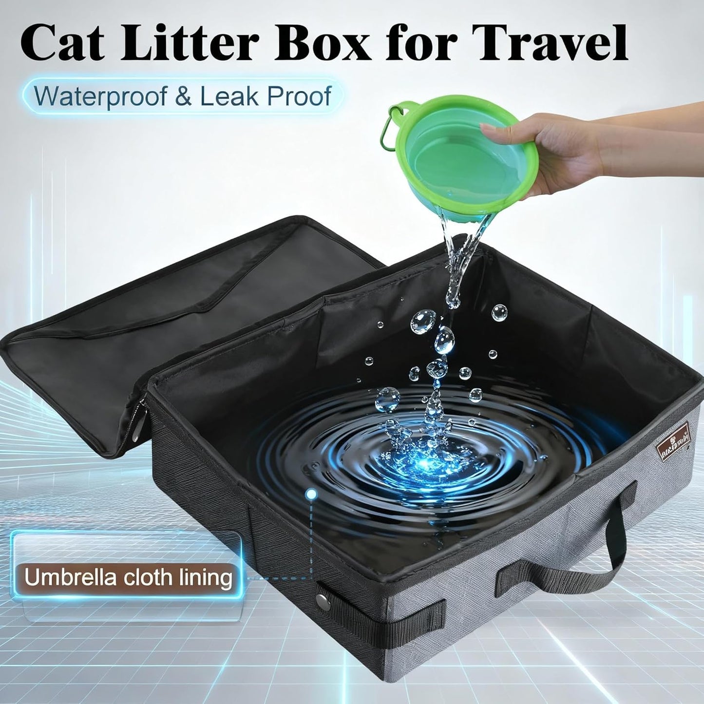 Hicaptain Portable Litter Box for Cats, Cat Travel Litter Box with Lid and Handle Standard Portable Collapsible Litter Carrier for Cat (M,Black/Gray)