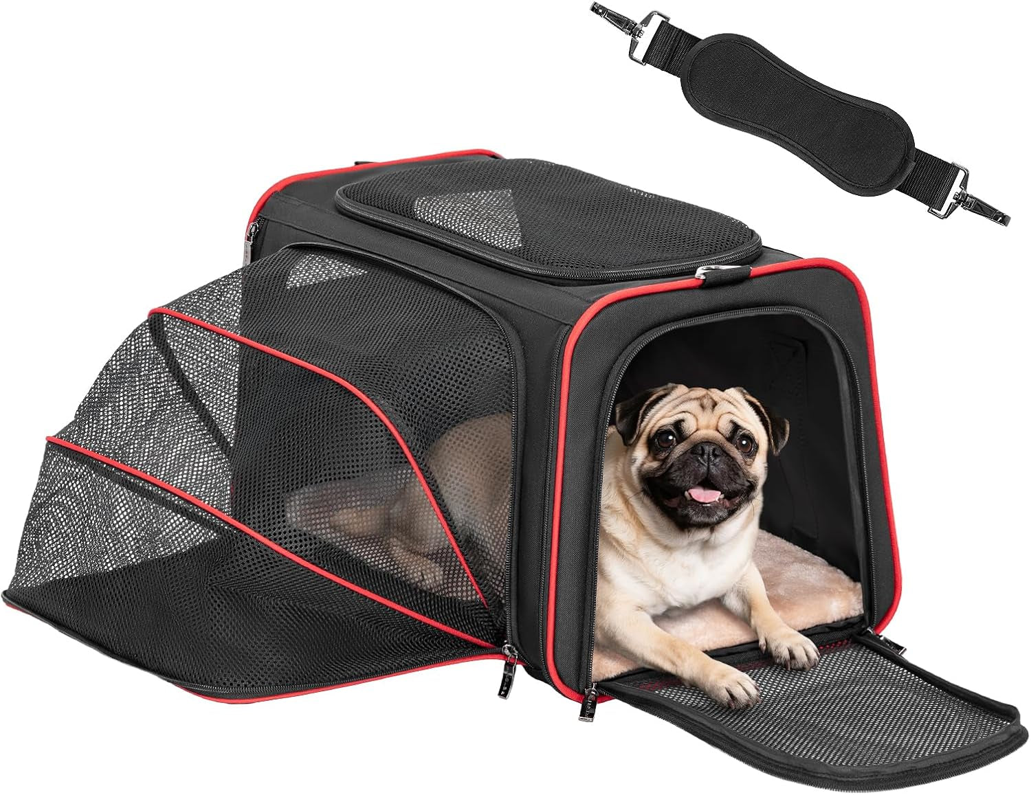 Expandable Dog Carrier Large Cat Carrier, Soft-Sided Portable Collapsible Pet Travel Carrier for Kittens, Puppies or Small Animals, 19 X12X12 Inches, Black