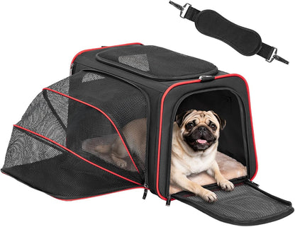 Expandable Dog Carrier Large Cat Carrier, Soft-Sided Portable Collapsible Pet Travel Carrier for Kittens, Puppies or Small Animals, 19 X12X12 Inches, Black