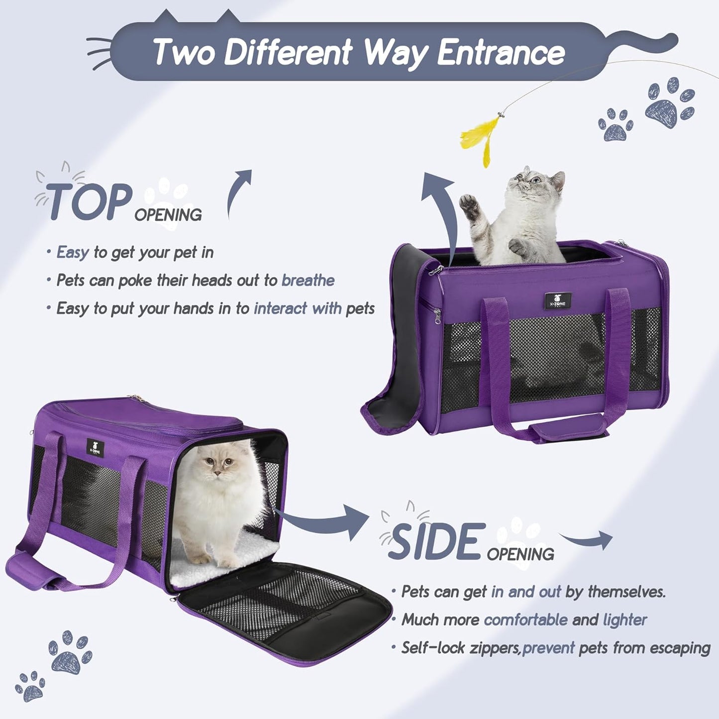 Cat Carrier Pet Carrier Portable Kitten Carrier for Small Medium Cats under 25 Lbs,Cat Carrying Case with Removable Fleece Pad,Airline Approved Soft Sided Pet Travel Carrier
