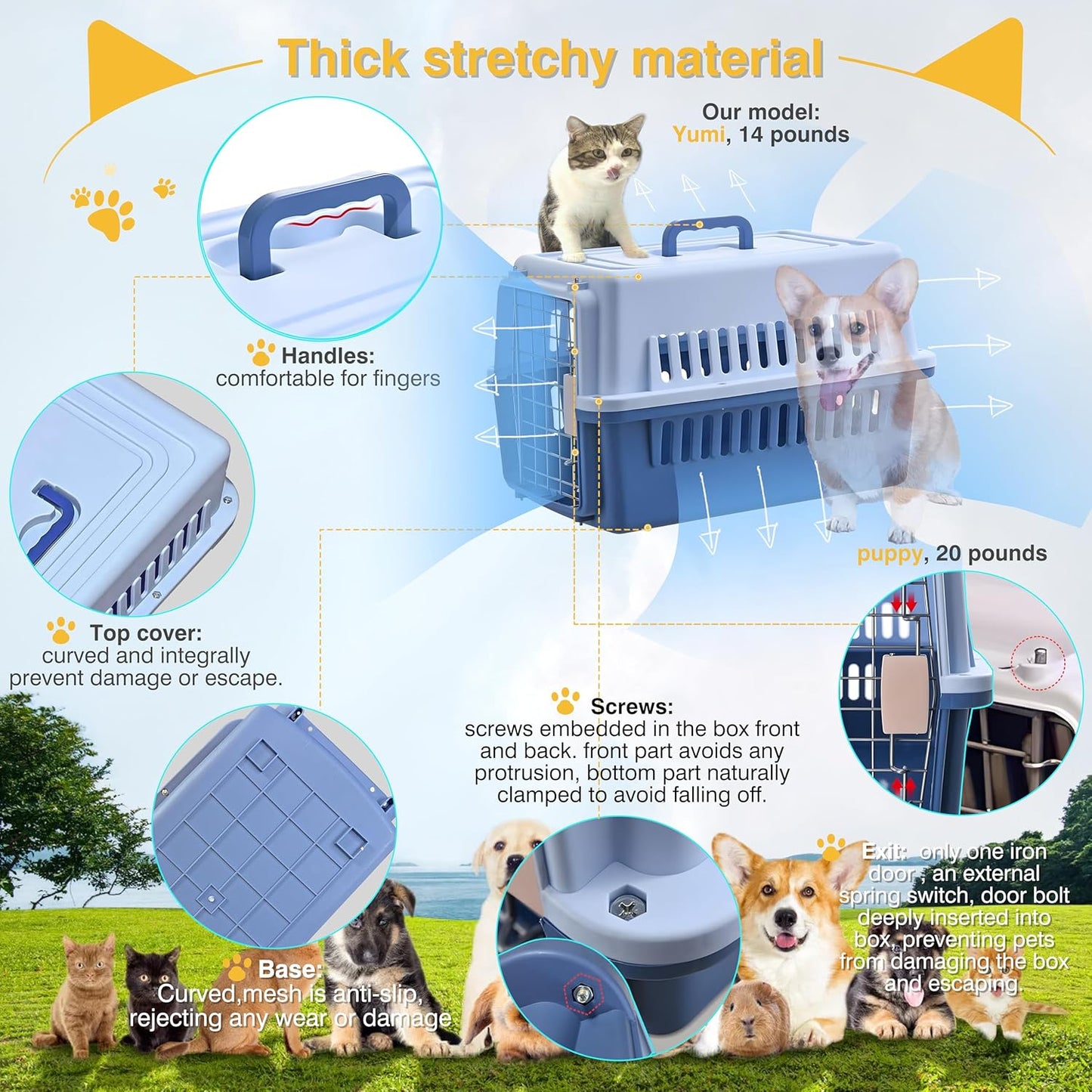 -Pets Spree Travel Pet Carrier Dog/Cat Hard-Sided Carriers for Pets up to 15 Pounds Small Animal Carrier Airline/Road Travel Approved Stout (Orang)