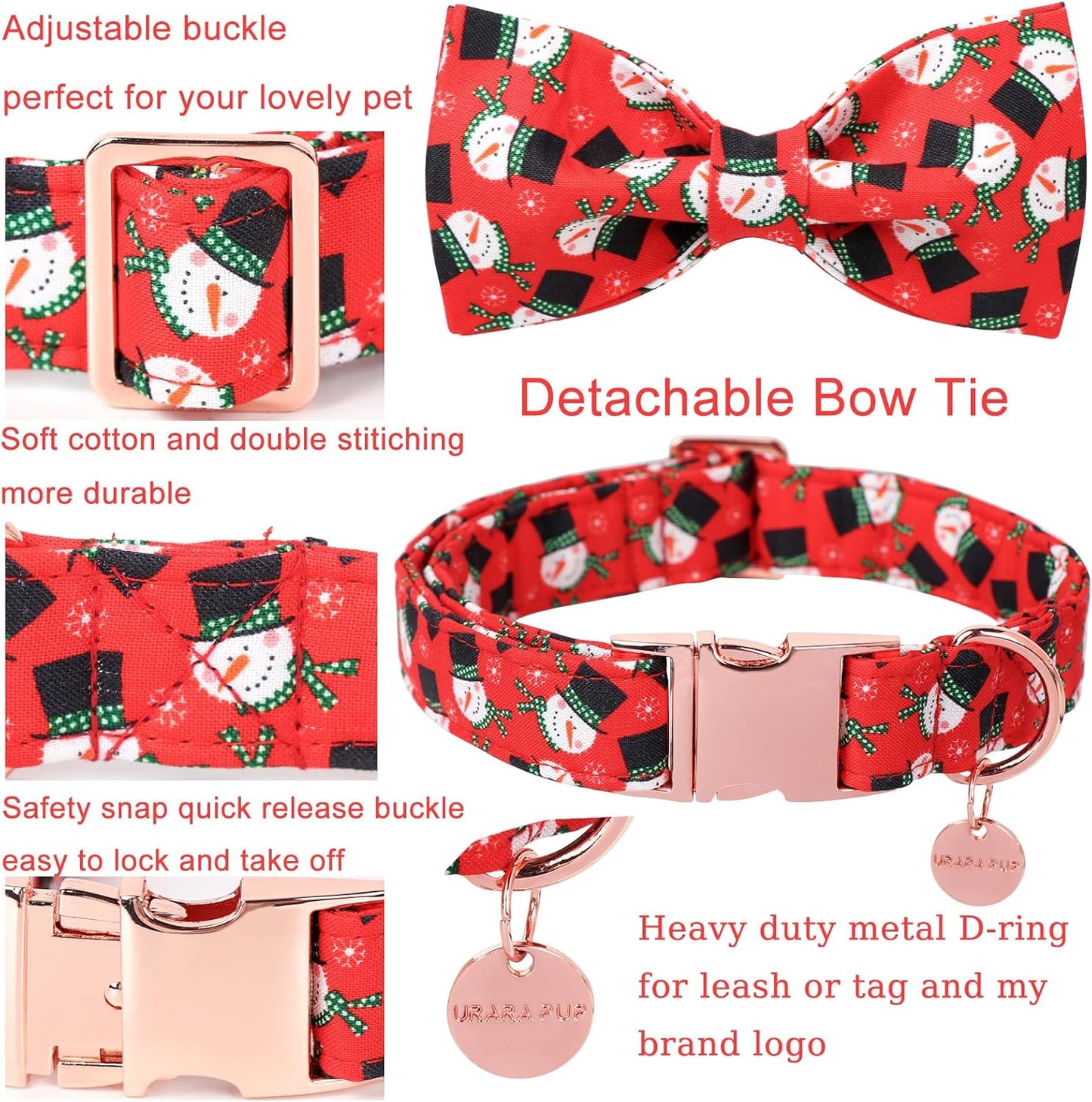 Christmas Dog Collar with Bow Tie, Christmas Collar for Puppy Girl Boy Dog or Cat, Bowtie Dogs Collars with Durable Metal Buckle, Cute Pet Collars, M