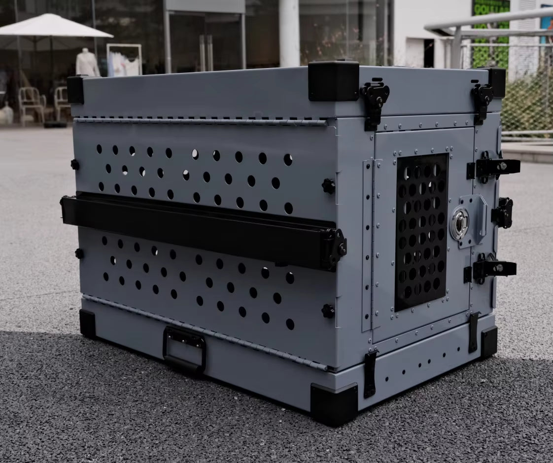 Heavy Duty Fully Collapsible Dog Crate Aluminium Alloy Medium and Large Dog Crate Folding Pet Car Crate Camping Travel IATA