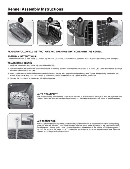 Pet Portable Kennel for Dogs, Hard-Sided Travel Carrier, Durable, Metal Door, Black & Grey, for Pets up to 15 Lbs, 23" L X 15.2" W X 11.8" H