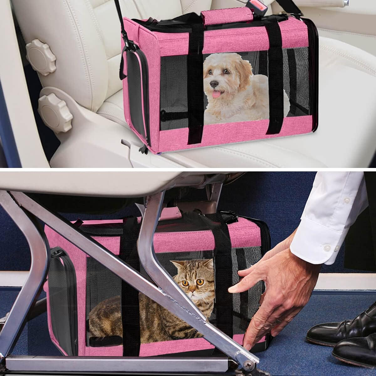 Large Cat Carriers Dog Carrier Pet Carrier for Large Cats Dogs Puppies up to 25 Lbs, Big Dog Carrier Soft Sided, Collapsible Travel Puppy Carrier - Large Rose