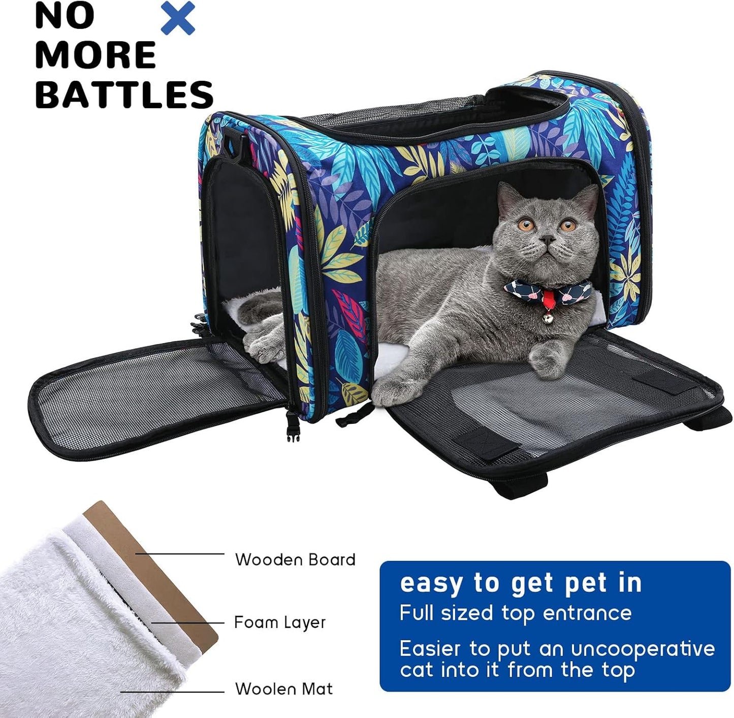 Cat Carrier Dog Carrier for Small Medium Cats Dogs, Airline Approved Pet Carrier, Portable Travel Carrier for Kitten Puppies, Cat Bag with Locking Safety Zippers
