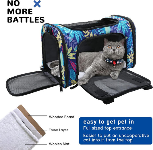 Cat Carrier Dog Carrier for Small Medium Cats Dogs, Airline Approved Pet Carrier, Portable Travel Carrier for Kitten Puppies, Cat Bag with Locking Safety Zippers