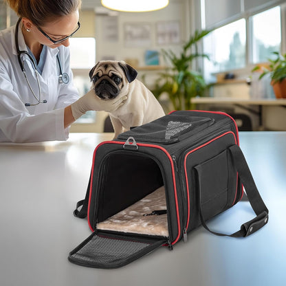 Expandable Dog Carrier Large Cat Carrier, Soft-Sided Portable Collapsible Pet Travel Carrier for Kittens, Puppies or Small Animals, 19 X12X12 Inches, Black
