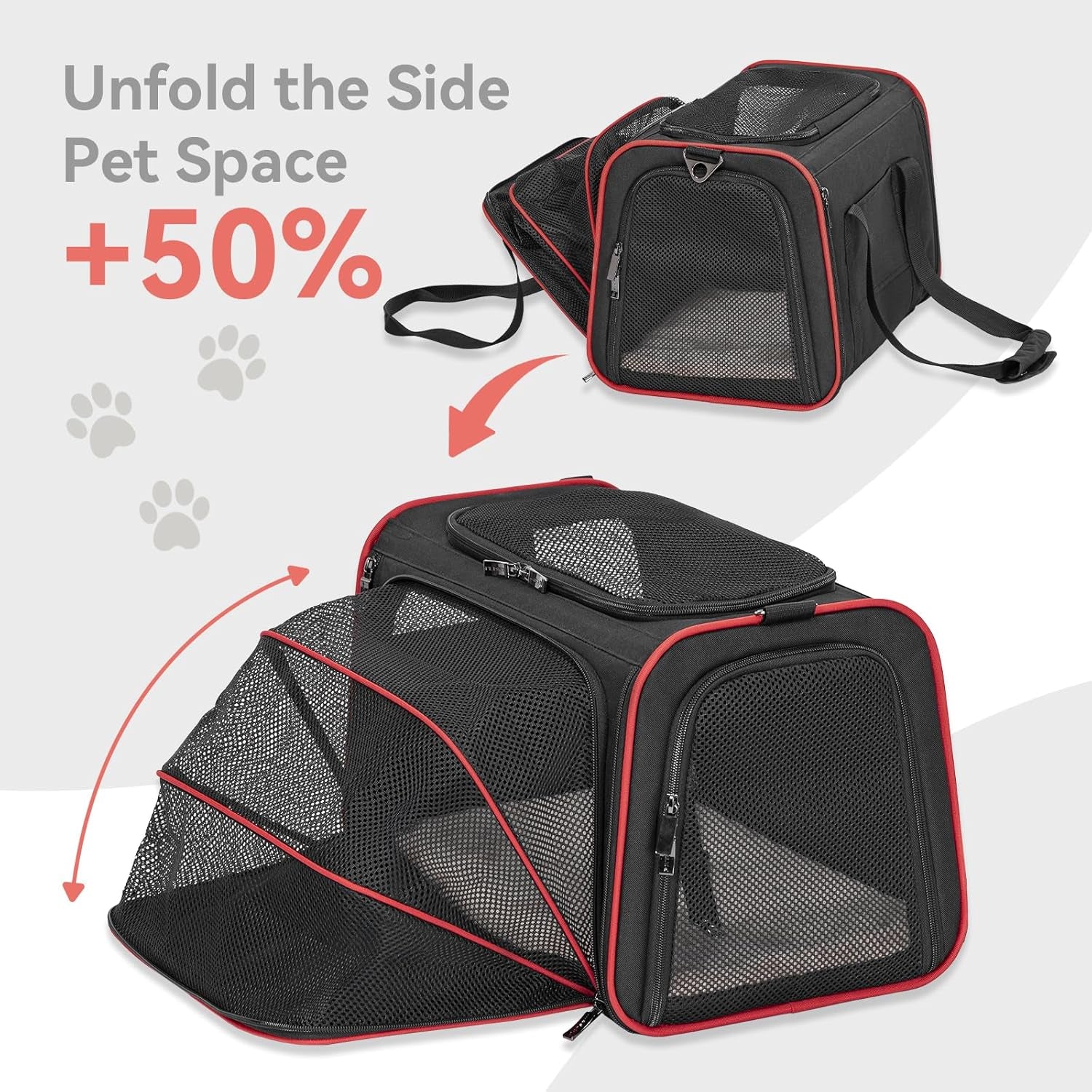 Expandable Dog Carrier Large Cat Carrier, Soft-Sided Portable Collapsible Pet Travel Carrier for Kittens, Puppies or Small Animals, 19 X12X12 Inches, Black