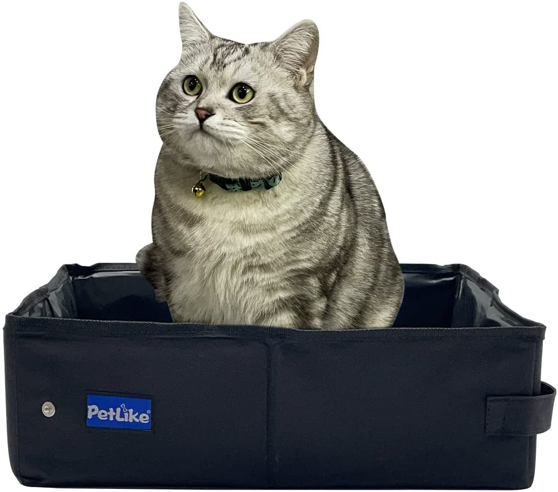 Petlike Travel Cat Litter Box, Leak-Proof Portable Litter Box, Collapsible Toilet Tray Carrier for Small Medium Cats (Medium, Black)